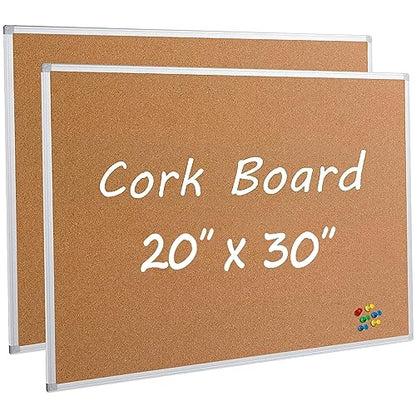 2-Pack Cork Board Bulletin Board 20 x 30 Inches, Silver Aluminium Framed Corkboard, Office Board for Wall Cork, Large Wall Mounted Notice Pin Board with 32 Pins - size: 2 Pack 20" x 30"