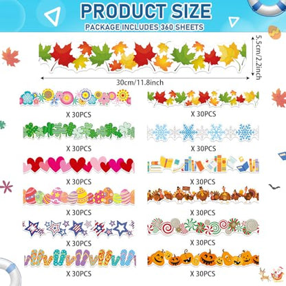 Geyee 360 Pcs Holiday Bulletin Board Borders Seasonal Bulletin Board Decorations Summer Beach Classroom Trim for Classroom School Wall Decor, 12 Design(Pretty) - style: Pretty