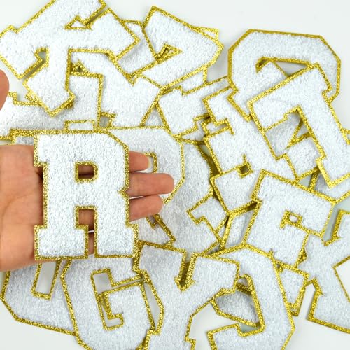 Morcheiong 26Pcs 3.14 Inch Large Chenille Letter Patches A-Z Self Adhesive, Chenille Letters for Clothing, Letters Patches for Fabric (White) - color: White, size: 26Pcs 3.14"