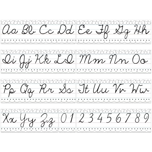 Set of 9 Cursive Writing Bulletin Board Cursive Alphabet Wall Strip for Teacher Supplies, Classroom Teaching Tool, Homeschooling, Kids Education(Simple Line) - style: Simple Line