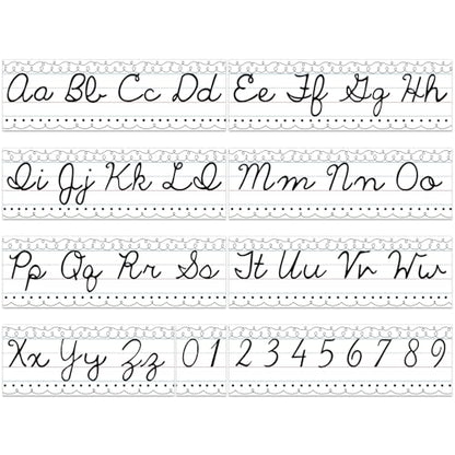 Set of 9 Cursive Writing Bulletin Board Cursive Alphabet Wall Strip for Teacher Supplies, Classroom Teaching Tool, Homeschooling, Kids Education(Simple Line) - style: Simple Line