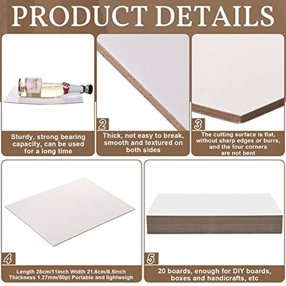 20 Pcs Book Board, Binders Board Chipboard Designer Bookboard Kraft Heavy Duty Chipboard Sheets Bookbinding Supplies for Book Binding Cover (White, 11 x 8.5 Inch 50PT) - color: White, size: 11 x 8.5 Inch 50PT