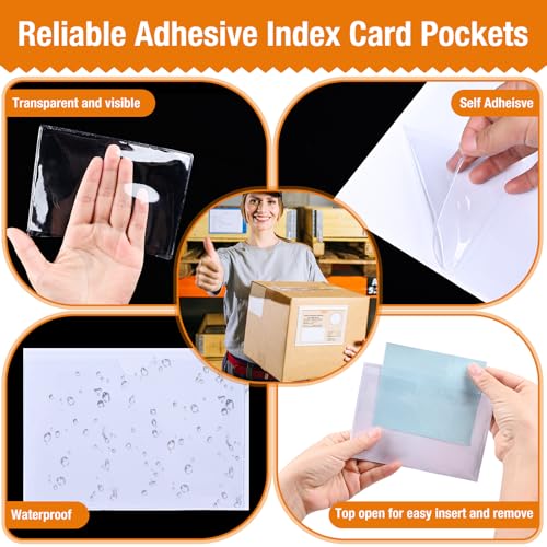 40 PCS Index Card Pockets, Self Adhesive Card Pockets 3"X5" with Top Open, Clear Label Pockets for Storage Bins, Plastic Labels Holders for Organizing, Loading, Drawer,Library Card, Totes (3"X5") - size: 3"X5"
