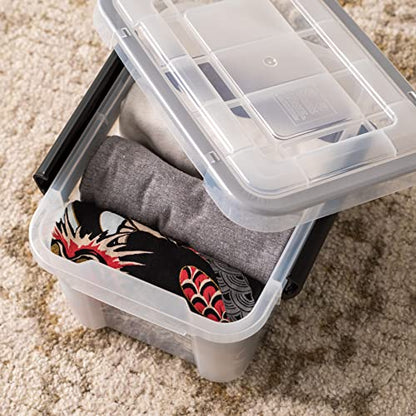 IRIS USA WeatherPro 6 Qt Storage Bins with Lids, 6 Pack, BPA-Free Plastic Gasket Box with Tight Latch and Seal, Stackable Nestable Tote Tub - Clear/Black - size: 7 Qt, style: 6 Pack