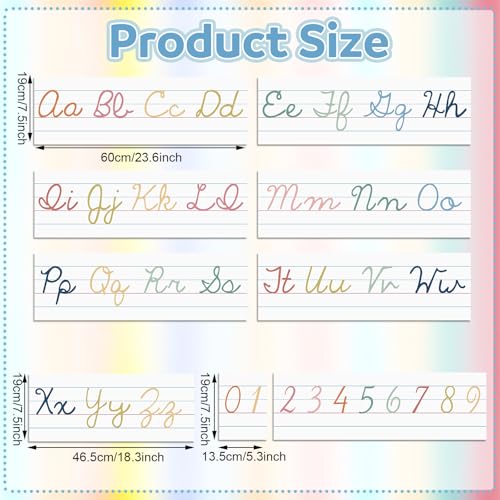 Set of 9 Cursive Writing Bulletin Board Cursive Alphabet Wall Strip for Teacher Supplies, Classroom Teaching Tool, Homeschooling, Kids Education(Colorful) - style: Colorful