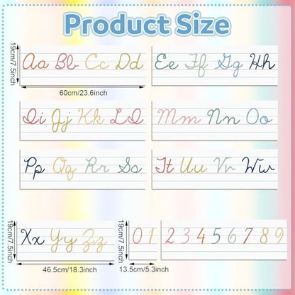 Set of 9 Cursive Writing Bulletin Board Cursive Alphabet Wall Strip for Teacher Supplies, Classroom Teaching Tool, Homeschooling, Kids Education(Colorful) - style: Colorful