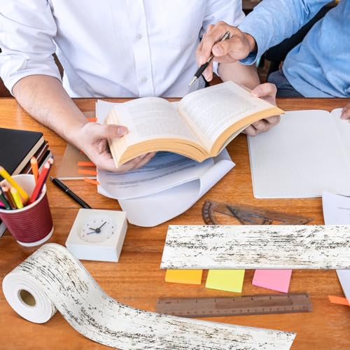 Outus 68ft Vinatge Frame Bulletin Board Border Die-Cut Straight Rolled Picture Frame Border Trim for School Classroom Bulletin Board Decoration for Chalkboard Home Office Party Deco(Distressed White) - style: Distressed White
