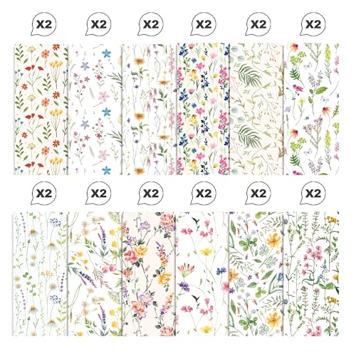 24 Sheets Purple Lavender Scrapbook Paper, 12 Designs Wildflower Red Poppy Printed Craft Paper Double-Sided Papermania Folded Flat for Spring Wedding Card Making Scrapbook Photo Album Decor, 12x12''