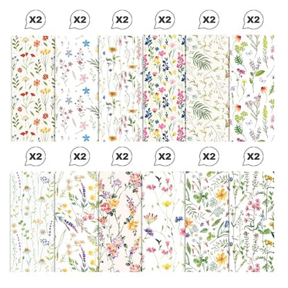 24 Sheets Purple Lavender Scrapbook Paper, 12 Designs Wildflower Red Poppy Printed Craft Paper Double-Sided Papermania Folded Flat for Spring Wedding Card Making Scrapbook Photo Album Decor, 12x12''