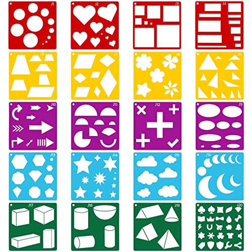 Peohud 40 Pieces Geometric Shaped Stencils, Simple Drawing Chalk Stencils, Colorful Art Painting Template Set for DIY Craft, 5.9 x 5.9 Inches