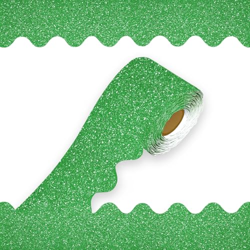 69Feet Bulletin Board Borders, Board Trims Shiny Decorative Border Trims Sparkle,Classroom Decor,Poster Board, Whiteboard, Wall Decoration,Party, Decoration with Classroom Border(Green) - color: Green