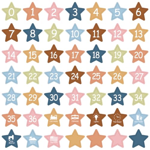 COCHIE Colorful Line Up Spots for Classroom Floor Decorations, 52PCS 4" Number Stickers for Teachers, Vinyl Floor Dots Decals, Back to School Supplies for Preschool, Kindergarten, Elementary (Star) - size: 4", style: Star