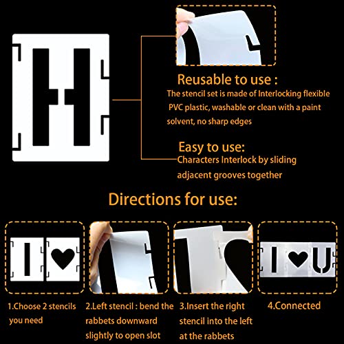 YEAJON 10 Inch Letter Stencils Symbol Numbers Craft Stencils, 42 Pcs Reusable Alphabet Templates Interlocking Stencil Kit for Painting on Wood, Wall, Rock, Sign, DIY Art Projects (10 inch) - size: 10 inch