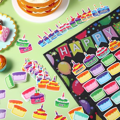 Pasimy Happy Birthday Pocket Chart Classroom Reusable Birthday Calendar Wall Hanging Chart with 144 Dry Erase Cards and 3 Hooks for School Classroom Bulletin Board Decor