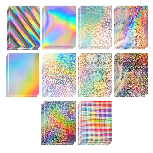 30 Sheets Holographic Cardstock,10 colors 8.5" x 11" Metallic Glitter Shiny Iridescent Mirror Paper 250gsm/92lb For Arts and Crafts,Decorative,Weddings & Birthdays Invitations,Scrapbook Supplies