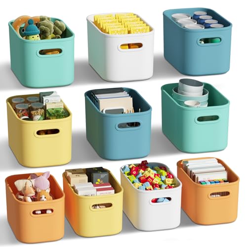 ORGIDOL 10 Pack Colorful Plastic Storage Bins, Storage Container for Organizing, Colored Storage Boxes with Handle for Shelves, Cute Organizer Bins for Craft, Snacks, Cabinet, 9.69x6.7x5.7 inch - color: Colorful, size: 10Pack