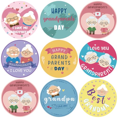 480Pcs Happy Grandparents Day Stickers, Best Grandma and Grandpa Ever Party Favors Round Sticker Gifts Bags Sealing Labels for Grandparent Day Birthday Party Supplies Gifts Box Decor - style: Grandparents