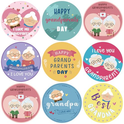 480Pcs Happy Grandparents Day Stickers, Best Grandma and Grandpa Ever Party Favors Round Sticker Gifts Bags Sealing Labels for Grandparent Day Birthday Party Supplies Gifts Box Decor - style: Grandparents