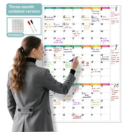24" x 36" Dry Erase Wall Calendar large - Undated 3-Month Agenda Planner Calendar, Erasable and Reusable Whiteboard, 20 non-mark round double-sided glue, Vertical Layout for Office, Classroom, or Home