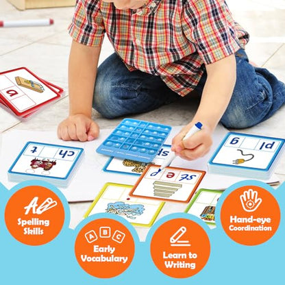 Torlam CVCC & CCVC Word Games, Sight Words Flash Cards Spelling Reading Learning Phonics Games for Kids, Speech Therapy Toy, Kindergarten Classroom Must Have Learning Activities Homeschool Supplies - style: CVCC&CCVC