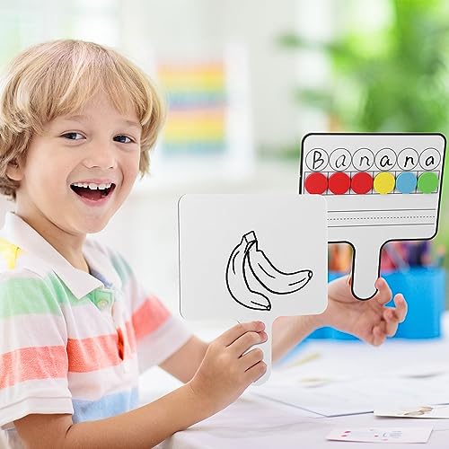 Seajan 12 Pcs Paddle Set Education Dry Erase Double Side Handheld Answer Board with Magnetic Counters Discs Phonemic Awareness Phonics Games Toy for Students Kids Teaching (Classic Color) - color: Classic Color
