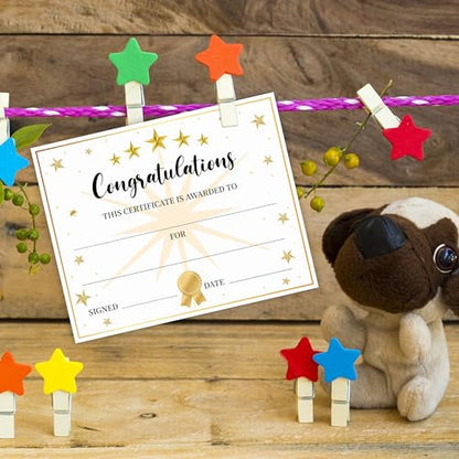 Congratulations Achievement Award Certificates, Golden Stars Certificate of Appreciation, Birthday Certificates for Students, Award Gifts for Kids Employee Graduations Moving Up Ceremony, 25 Pcs (03) - style: Golden Stars