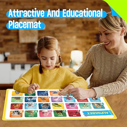 6 Pack Placemats for Kids, Non-Slip Washable, Reusable Alphabet, Number, Shape & Color, Universe, Map, Different Themed Educational Table Mats for Home, Kindergarten, Classroom, Nursery - style: Education-D