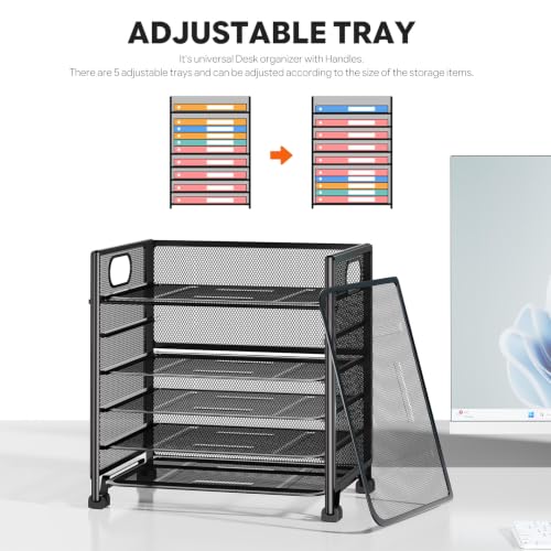 Simple Trending 6-Tier Letter Tray Organizer, Metal Mesh File Holder, Black | 6-Tier Large Capacity Paper Organizer | Metal Mesh | Non-Slip Feet | Tool-Free Assembly | 24H Support | Black for Office - size: 13.4" x 9.4" x 15.6"