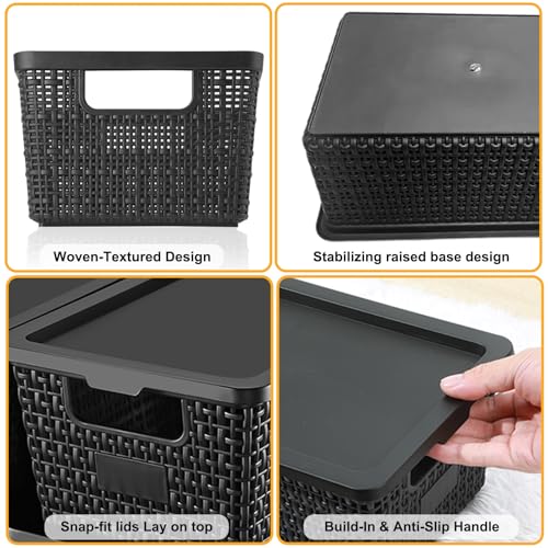 Storage Bins with Lids | Plastic Storage Baskets with Lids for Office Organization,Stackable Organizing Bins with Latching Design, Easy-Clean Boxes for Home, Office, Toys & Classroom Supplies, 6 packs