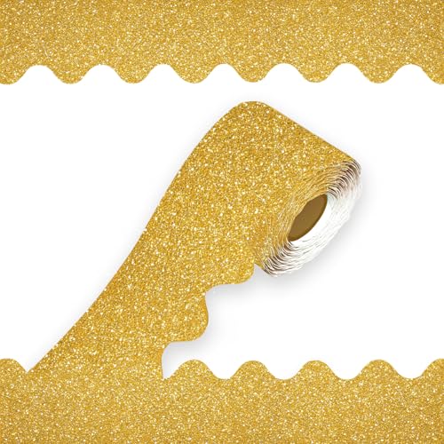 69Feet Bulletin Board Borders, Board Trims Shiny Decorative Border Trims Sparkle,Classroom Decor,Poster Board, Whiteboard, Wall Decoration,Party, Decoration with Classroom Border(Gold) - color: Gold