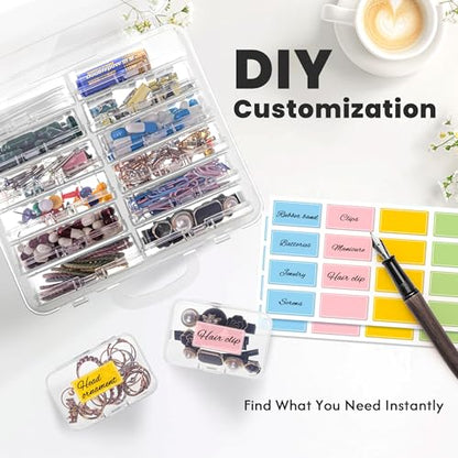 zoeynex Small Bead Organizers and Storage, 12 Clear Plastic Boxes with Hinged Lids, for Beads, Jewelry Making, Crafts, Hardware, Fishing Tackle, Small Parts (32 Labels) - size: 3" x 2" x 0.8" (12 Pack)