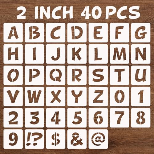 BAMIDELE 2 Inch Letter and Number Stencils, 40 Pcs Reusable Plastic Alphabet Spray Paint Stencils for Painting on Wood, Wall, Fabric, Rock, Chalkboard, Door Porch, Signage, DIY Craft Decoration - size: 2 Inch