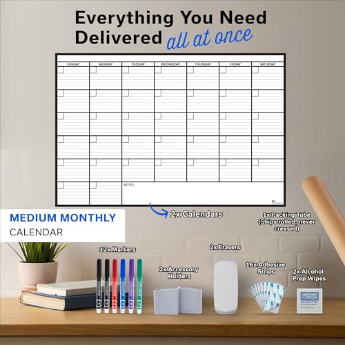 (2 PK) Large Dry Erase Calendar for Wall 24x36, Giant Family Office Big Reusable, Monthly Planner Erasable 36x24, Rolled Whiteboard White Board, Calendar Dry Erase for Undated Wall Large Classroom - size: Medium (2 Pack) (24 x 36 inch)