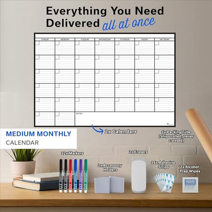 (2 PK) Large Dry Erase Calendar for Wall 24x36, Giant Family Office Big Reusable, Monthly Planner Erasable 36x24, Rolled Whiteboard White Board, Calendar Dry Erase for Undated Wall Large Classroom - size: Medium (2 Pack) (24 x 36 inch)