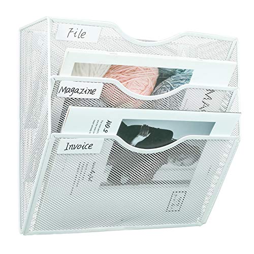 PAG Hanging Wall File Holder Mail Organizer Wall Mount Document Letter Rack, 3-Tier, White - color: White, size: 3 Tier