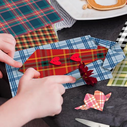 Plaid Tartan Flannel 12x12 in Double Sided Paper Pad Pack Scrapbook Cardstock Decorative Paper - 36 Sheets - for Boys Card Making Origami Decorative Scrapbooking Supplies