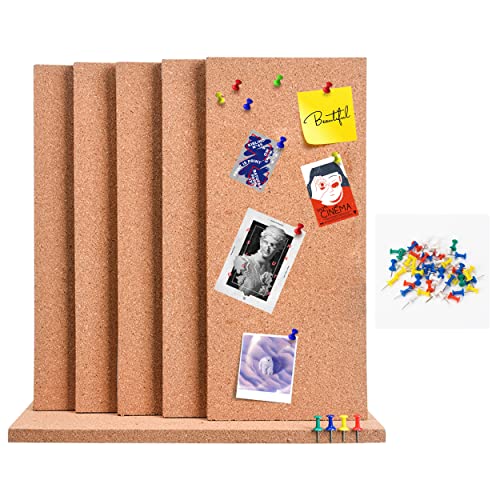SUNGIFT 17 x 8 Inch Cork Bulletin Board 6 Pack, 1/2" Thick for Office/Home | Frameless Cork Tiles for School, Self-Adhesive Corkboards Wall Decor , 50 PCS Pushpins Included