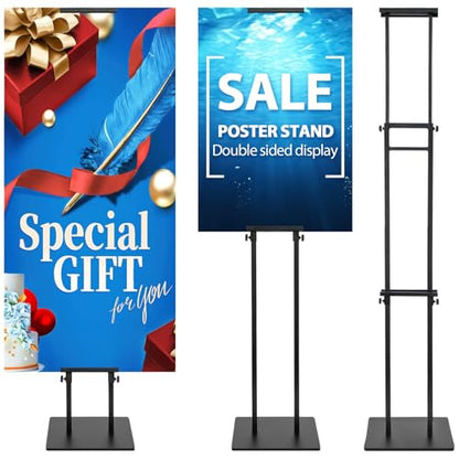 Pedestal Poster Sign Stand for Double Sided Display, Adjustable Poster Board Stand Height Up to 80", Heavy Duty Floor Standing Sign Holder for Board, Foam, Banner Display Stand, Black 1Pack - size: 1 Pack Poster Stand