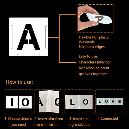 5 Inch Large Letter Stencils and Number Stencils for Painting on Wood 62Pcs, Alphabet Art Craft Stencils,Reusable Plastic Stencils for Wood Signs, Wall, Fabric, Chalkboard, Signage,DIY School Projects - color: 5 inch