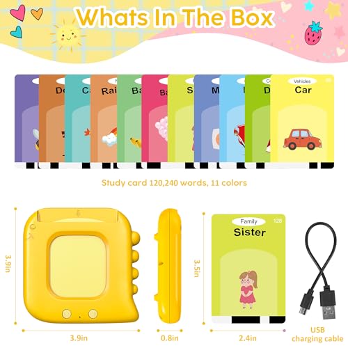 Talking Flash Cards,Kids Toddler Flash Cards with 240 Sight Words,Montessori Toys,Autism Sensory Toys,Speech Therapy Toys,Learning Educational Toys Gifts for Age 1 2 3 4 5 Years Old Boys and Girls - style: Dinosaur Yellow