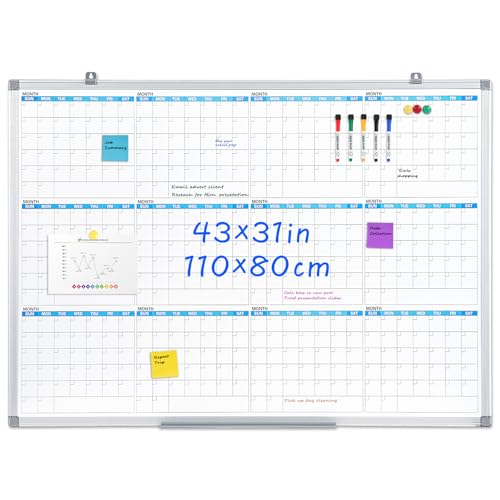 MAKELLO Large Magnetic Dry Erase Calendar Whiteboard Yearly 43" x 31" for Home, Bedroom, Office, Classroom, 12 Months - color: Standard - 12 Months, size: 43"W x 31"H