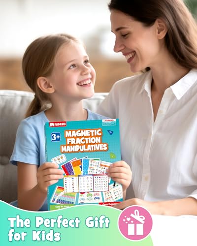 Magnetic Fraction Educational Puzzle, Magnetic Fraction Demonstration Book with Fraction Tiles & Circles, Montessori Fraction Manipulatives for Elementary School, Maths Learning Toys for Kids - color: Turquoise (8.86 X 7.09 In)