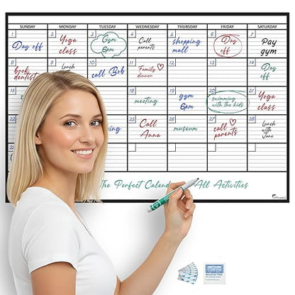 Large Dry Erase Calendar for Wall 24x36, Giant Family Office Big Reusable, Monthly Planner Erasable Month, Rolled Whiteboard White Board, 36x24 Calendar Dry Erase for Undated Wall Large Classroom - size: Medium - Adhesive Only (24 x 36 inch)