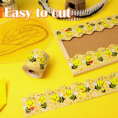 Panelee Bee Dazzle Border 68.9 Feet Bulletin Board Border Butterflies Flowers Bee Space Inspirational Cute Decor for Classroom Bulletin Boards Chalkboard Wall Decor - style: Bee