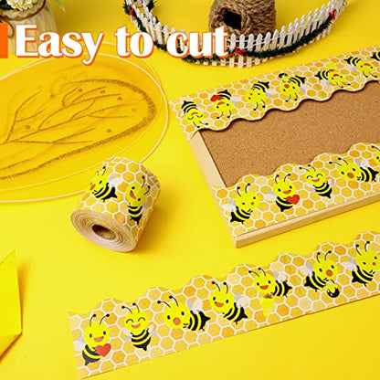 Panelee Bee Dazzle Border 68.9 Feet Bulletin Board Border Butterflies Flowers Bee Space Inspirational Cute Decor for Classroom Bulletin Boards Chalkboard Wall Decor - style: Bee