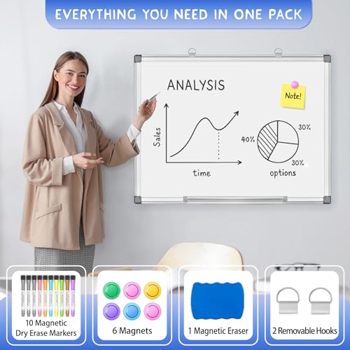 Grtard 18" x 12" White Board Dry Erase, Magnetic Dry Erase Boards, Hanging Magnetic Whiteboard with Marker and Strong Magnets, Dry Erase Board for Wall, White Boards Dry Erase for School, Office, Home - size: 18''x12''