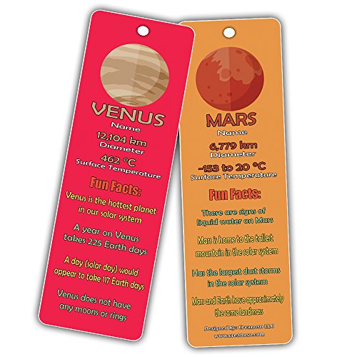 Creanoso Planets and Universe Fun Facts Bookmark Cards(12-Pack) - Solar System and Galaxy Learning Pack - Excellent Party Favors Teacher Classroom Reading Rewards and Incentive Gifts