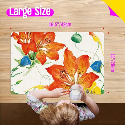 6 Pack Elegant Placemats, Non-Slip Washable, Reusable Placemat - Plants, Flowers Birds, Nature Theme Placemats for Home, Office, Restaurant, Dining Table, Adults, Kids, - style: Flowers Birds