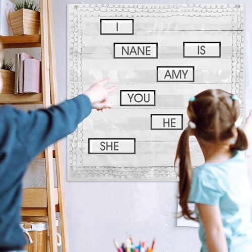 MotiMind Standard Pocket Chart for Classroom 7 Pocket Chart for Teacher Lesson Home School Supplies 28''x28'' Aid Fits Standard 3'' Sentence Strip Word Card Word Wall(Retro) - style: Retro