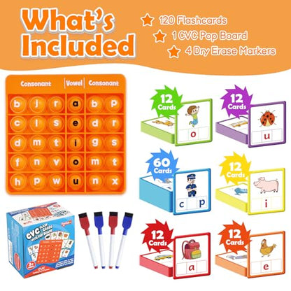 Torlam CVC Word games Phonics Games Sight Words Flash Cards, Spelling Reading Learning Flashcards, Speech Therapy Toy Preschool Kindergarten Classroom Learning Activities Must Have Homeschool Supplies - style: CVC